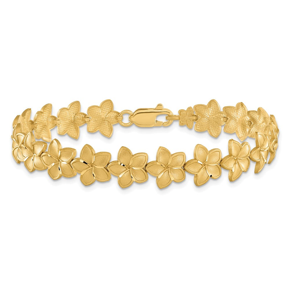 14k Yellow Gold 10 mm Brushed & D/C Plumeria Bracelet (8 grams)