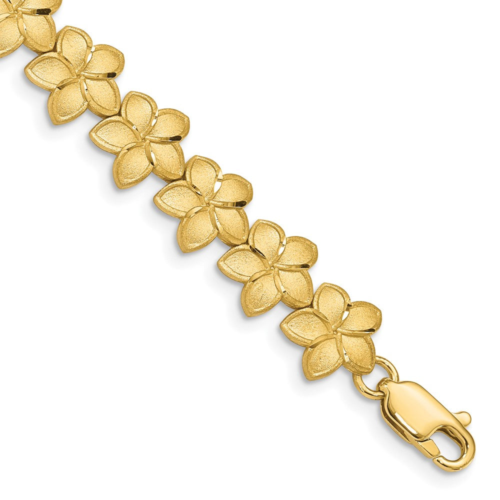 14k Yellow Gold 10 mm Brushed & D/C Plumeria Bracelet (8 grams)