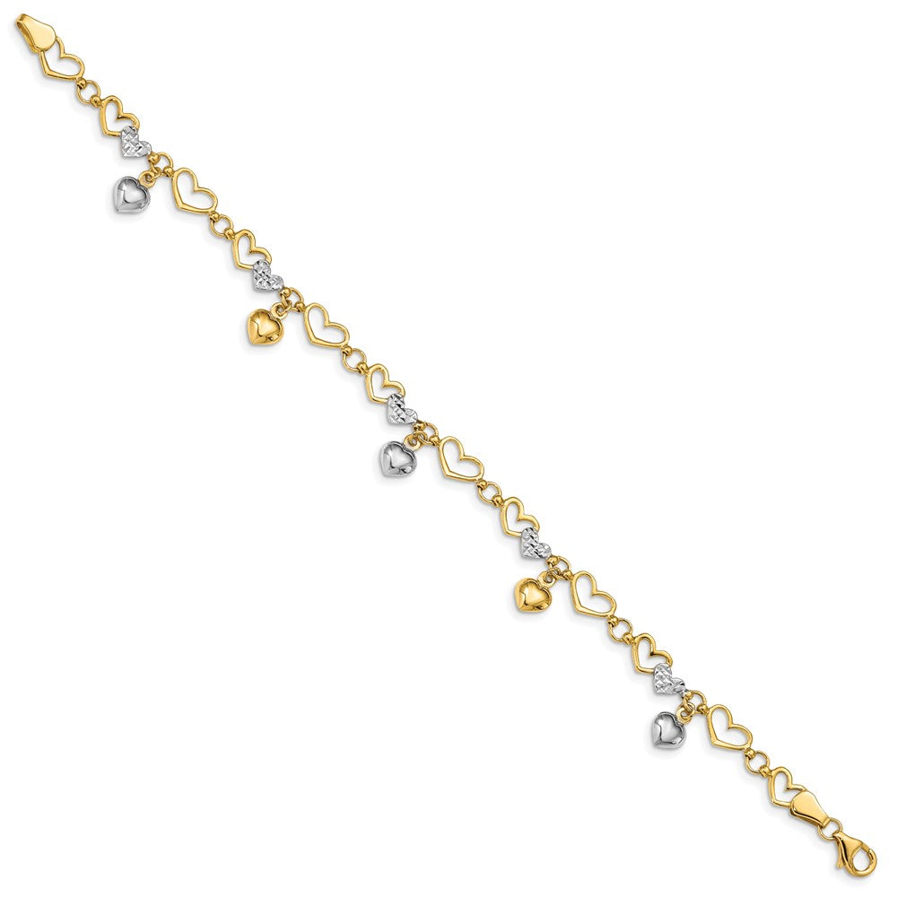 14k Yellow & Rhodium 6 mm  Polished Heart D/C Bracelet (5.44 grams)