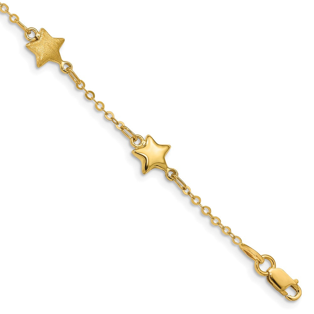 14k Yellow Gold 7 mm Brushed & Polished Stars Bracelet