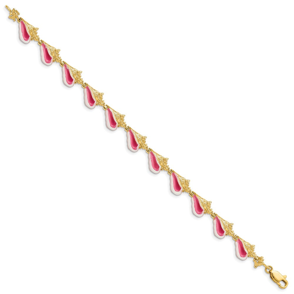 14k Yellow Gold 9.7 mm Enamel 3-D Conch Shell Bracelet (17.84 grams)