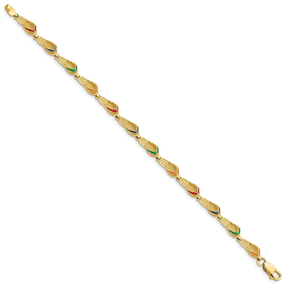 14k Yellow Gold 5 mm Multi-Color Enamel Flip Flop Bracelet (7.78 grams)