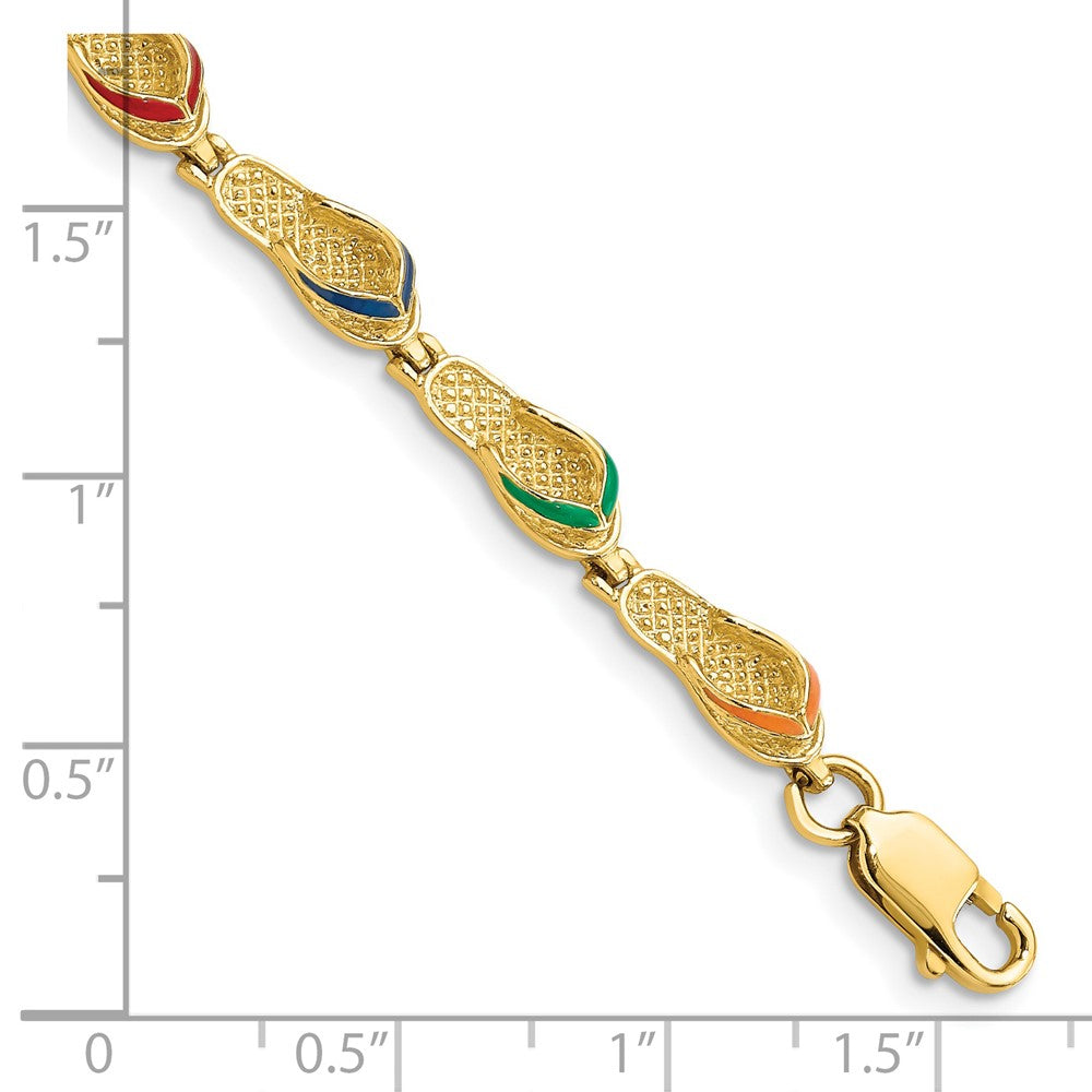 14k Yellow Gold 5 mm Multi-Color Enamel Flip Flop Bracelet (7.78 grams)