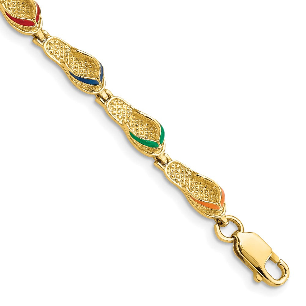 14k Yellow Gold 5 mm Multi-Color Enamel Flip Flop Bracelet (7.78 grams)
