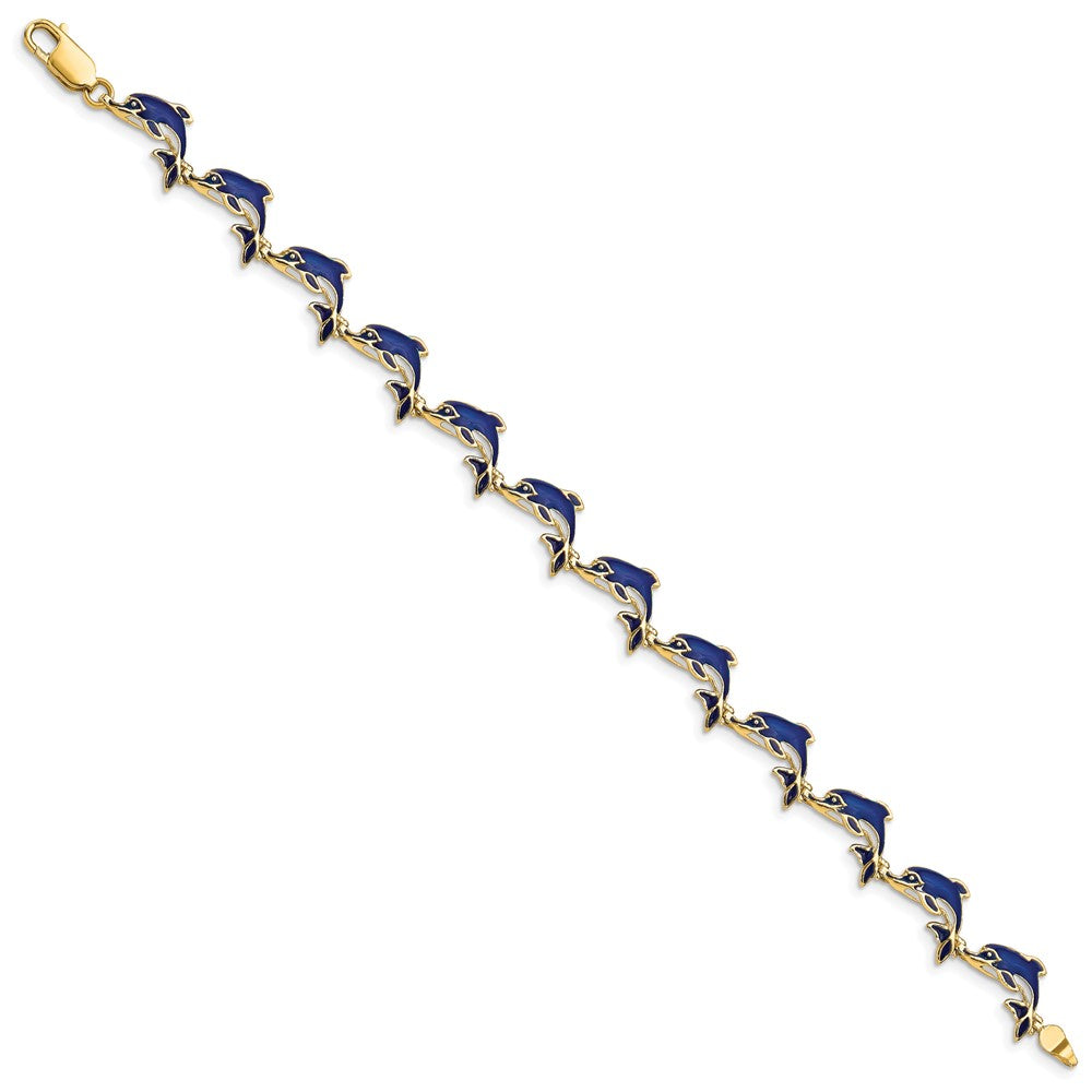 14k Yellow Gold 5.8 mm Enameled Dolphin Bracelet (9.13 grams)