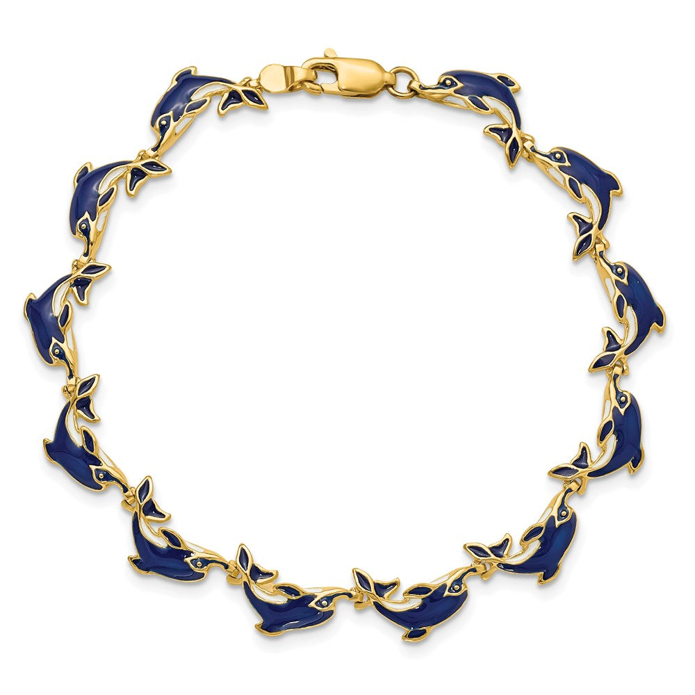 14k Yellow Gold 5.8 mm Enameled Dolphin Bracelet (9.13 grams)