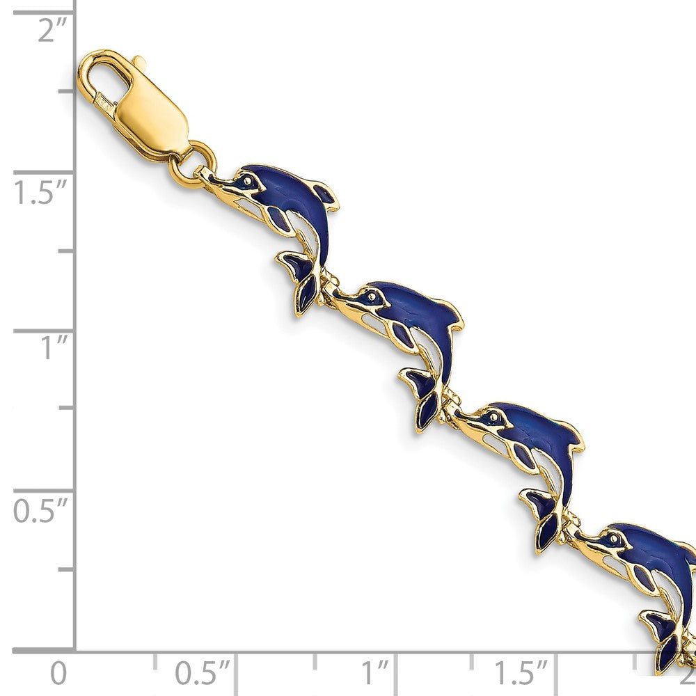 14k Yellow Gold 5.8 mm Enameled Dolphin Bracelet (9.13 grams)