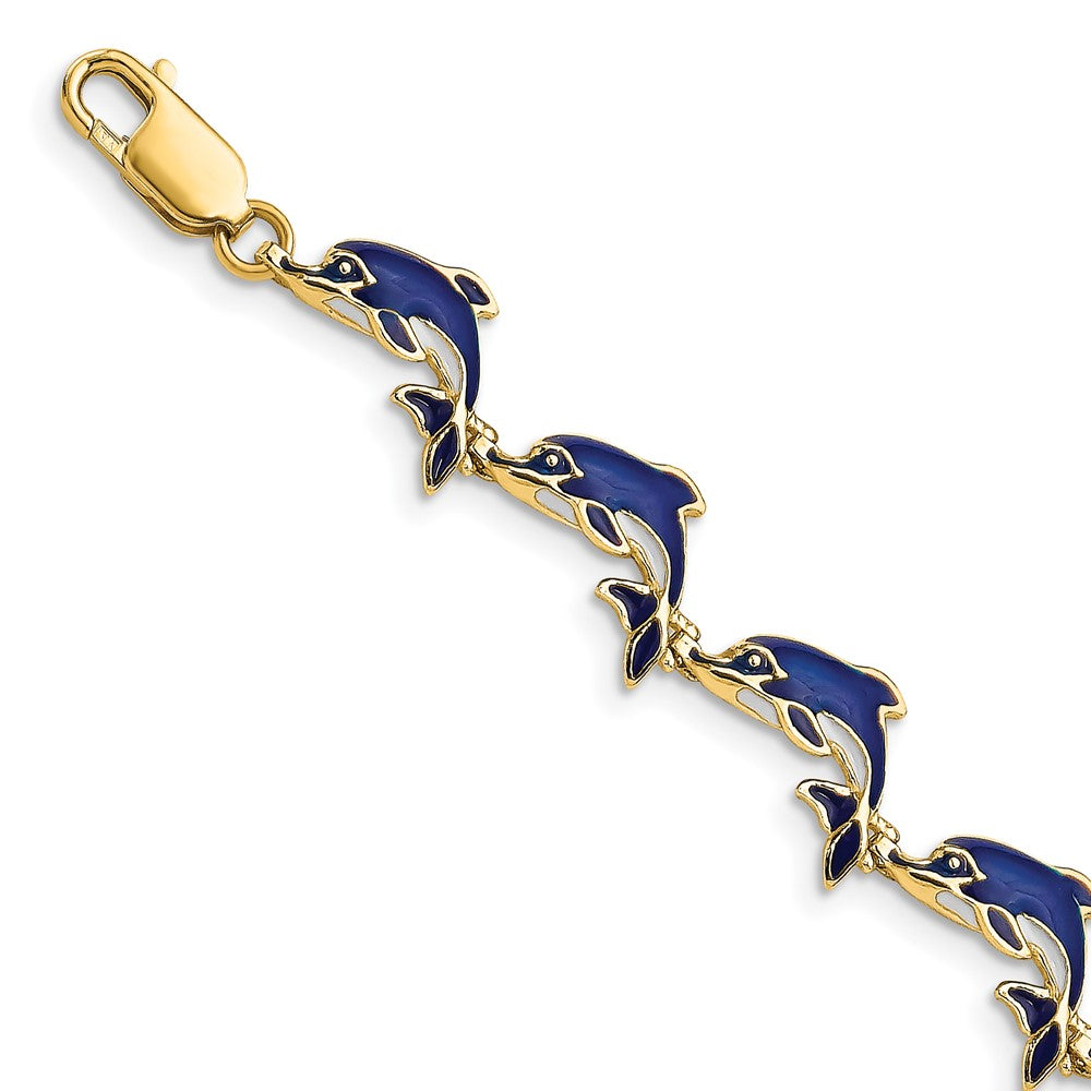 14k Yellow Gold 5.8 mm Enameled Dolphin Bracelet (9.13 grams)