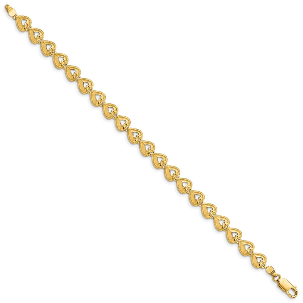 14k Yellow Gold 6.77 mm Polished Beaded Hearts Bracelet (7.92 grams)