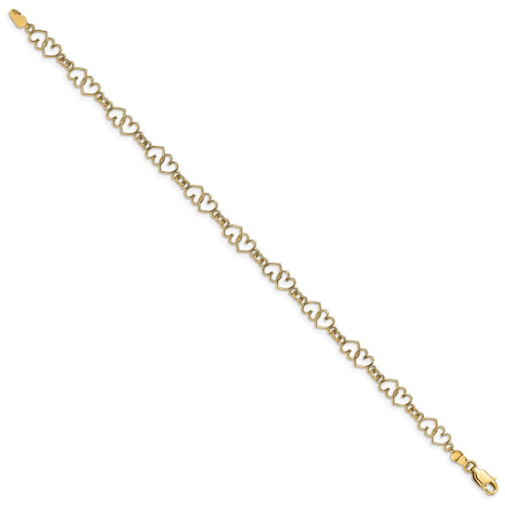 14k Yellow Gold 15.1 mm Cut-Out and Polished Double Heart Link Bracelet (4.07 grams)