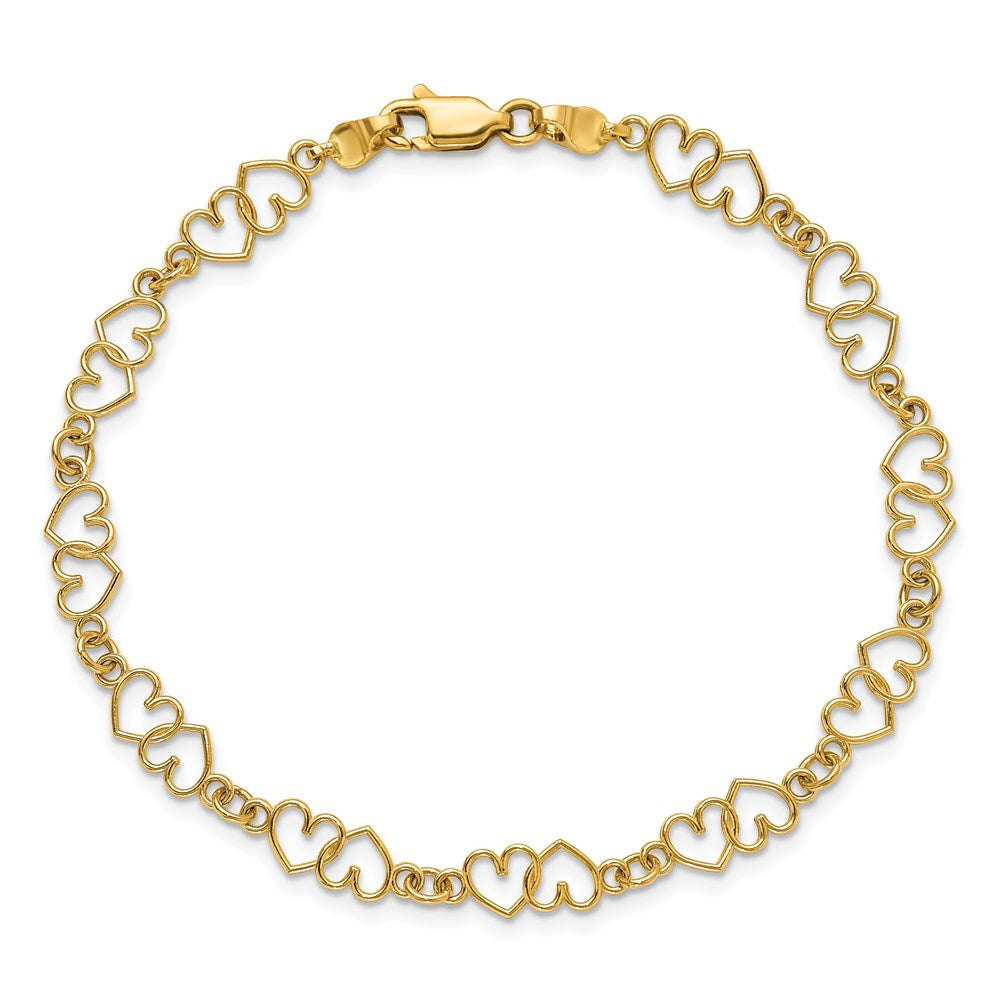 14k Yellow Gold 15.1 mm Cut-Out and Polished Double Heart Link Bracelet (4.07 grams)