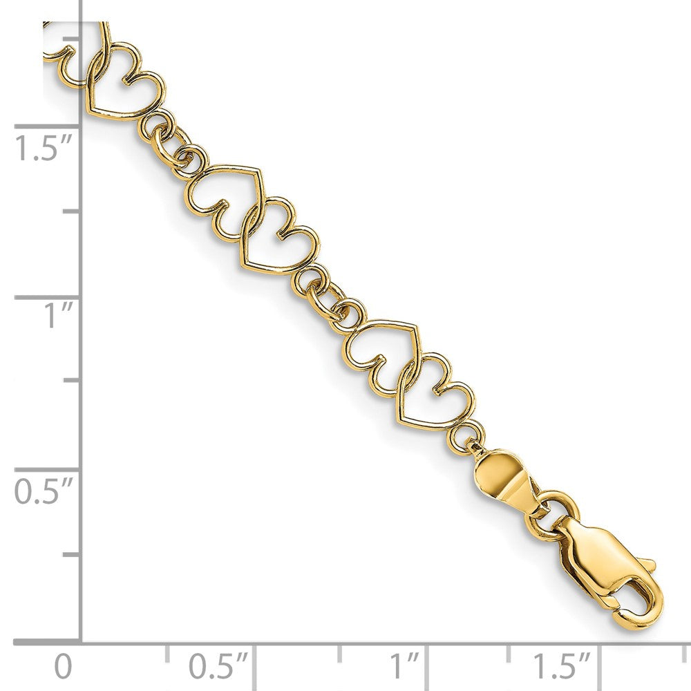 14k Yellow Gold 15.1 mm Cut-Out and Polished Double Heart Link Bracelet (4.07 grams)