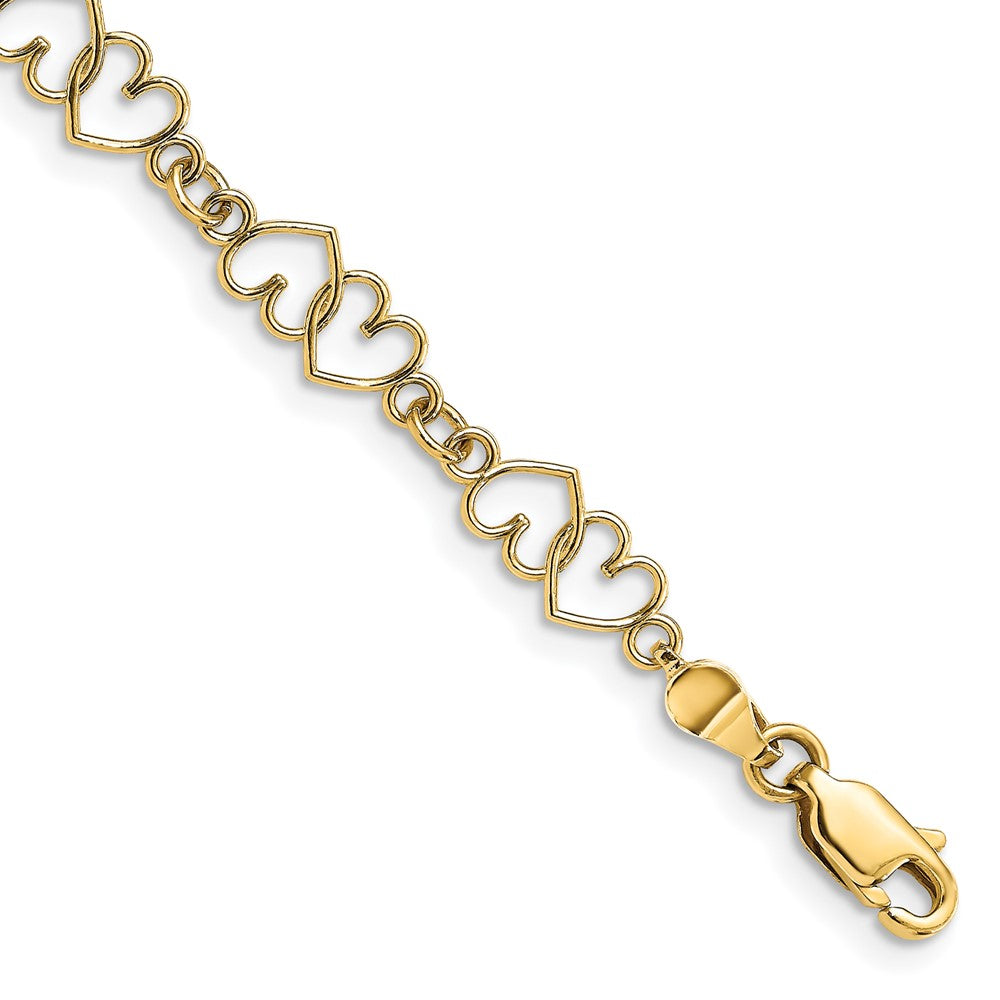 14k Yellow Gold 15.1 mm Cut-Out and Polished Double Heart Link Bracelet (4.07 grams)