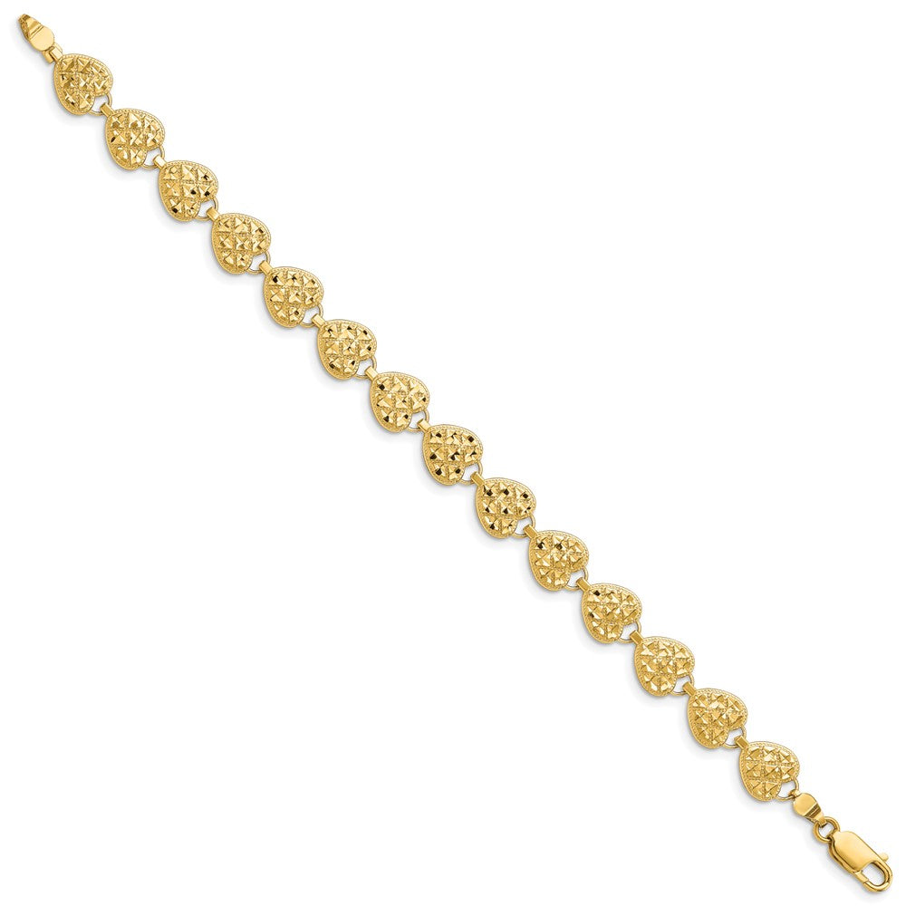 14k Yellow Gold 8.2 mm Polished D/C Hearts Bracelet (6.76 grams)