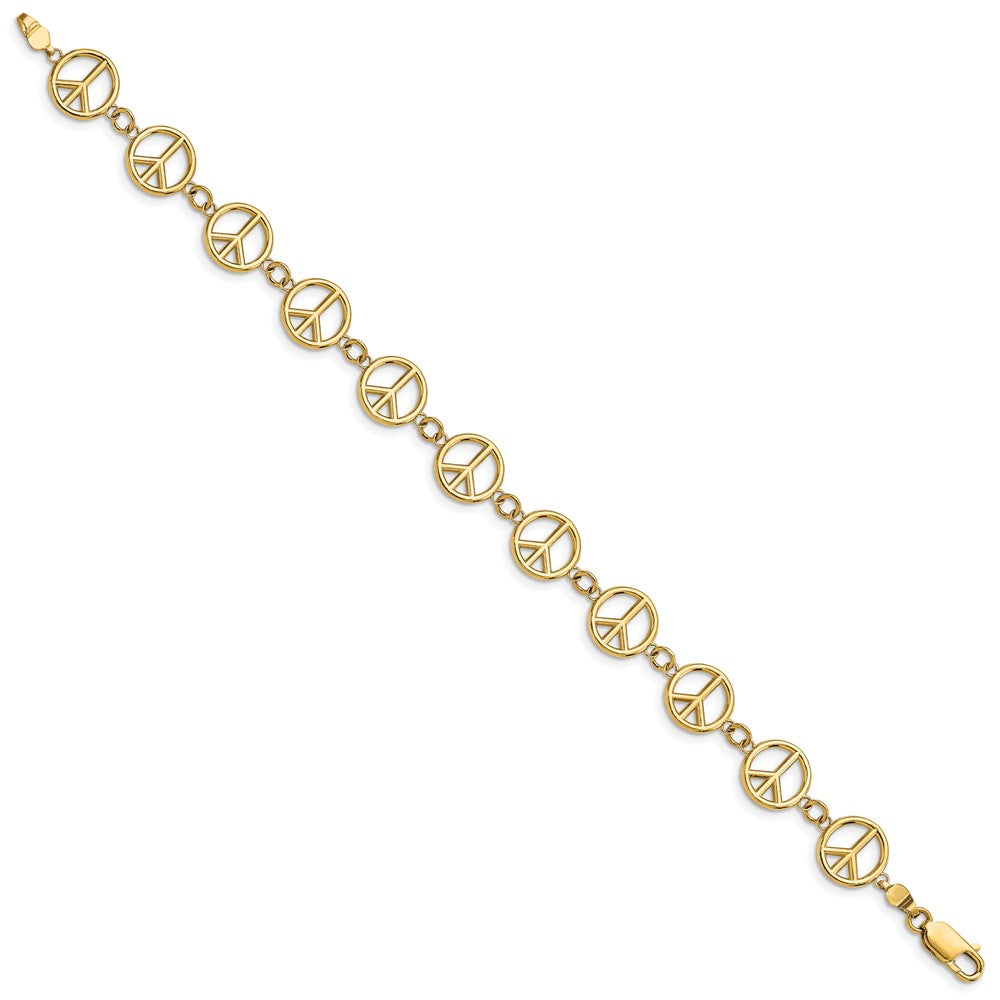 14k Yellow Gold 10.2 mm Polished Peace Sign Bracelet (8.36 grams)