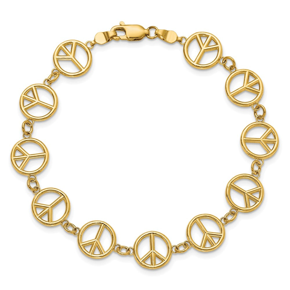 14k Yellow Gold 10.2 mm Polished Peace Sign Bracelet (8.36 grams)