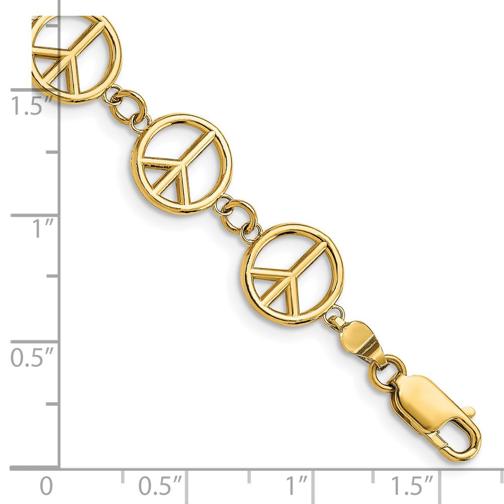 14k Yellow Gold 10.2 mm Polished Peace Sign Bracelet (8.36 grams)