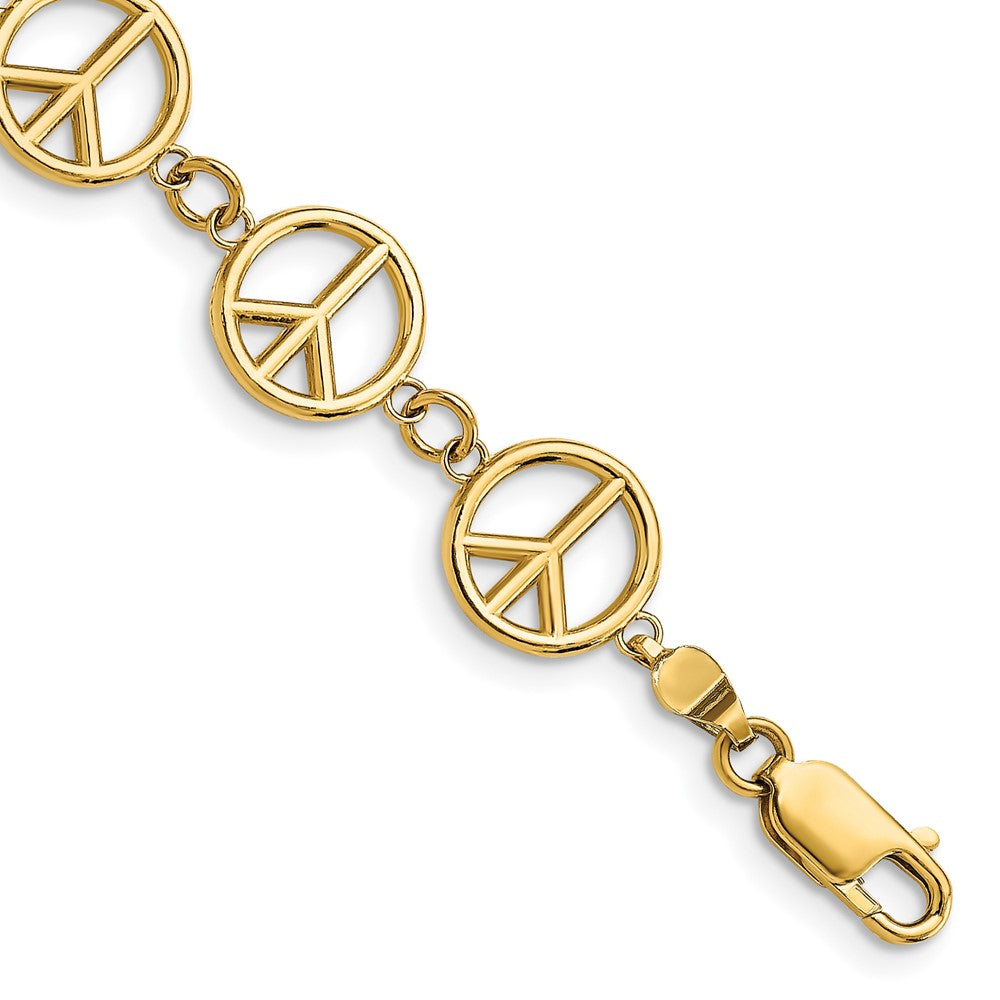 14k Yellow Gold 10.2 mm Polished Peace Sign Bracelet (8.36 grams)