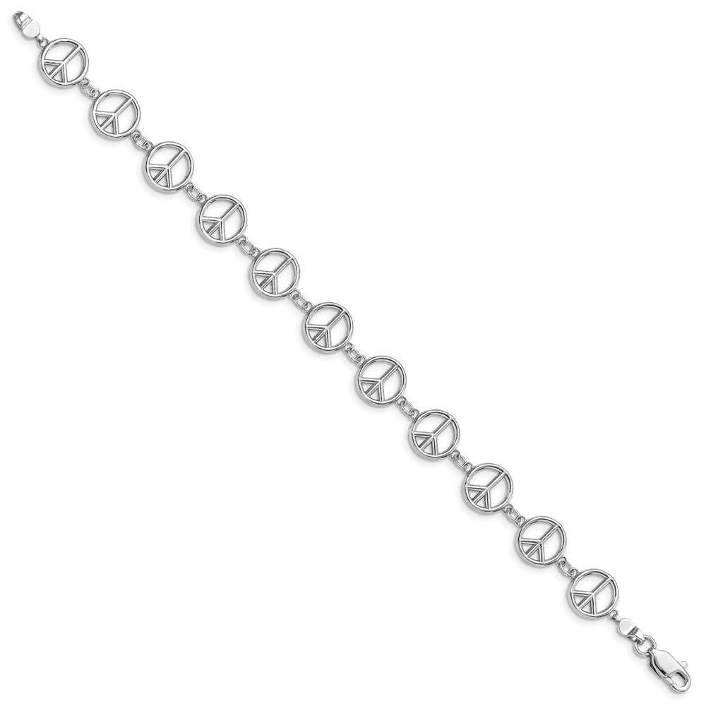 14k White Gold 10.2 mm Polished Peace Sign Bracelet (8.26 grams)