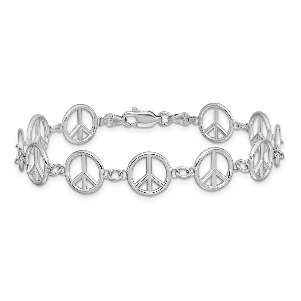 14k White Gold 10.2 mm Polished Peace Sign Bracelet (8.26 grams)