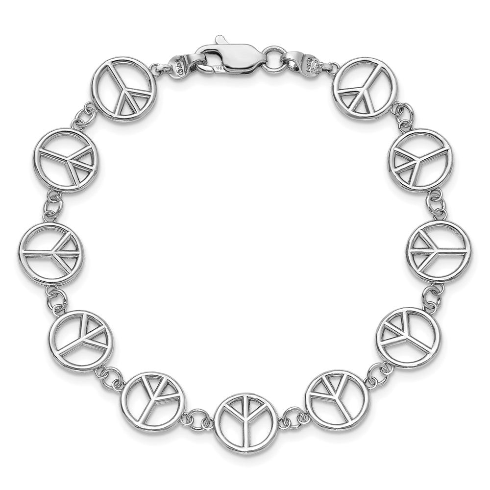 14k White Gold 10.2 mm Polished Peace Sign Bracelet (8.26 grams)