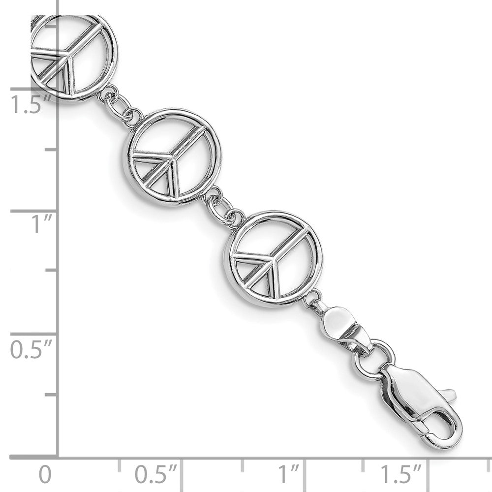 14k White Gold 10.2 mm Polished Peace Sign Bracelet (8.26 grams)