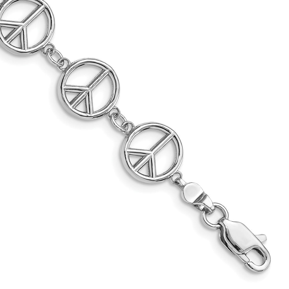 14k White Gold 10.2 mm Polished Peace Sign Bracelet (8.26 grams)