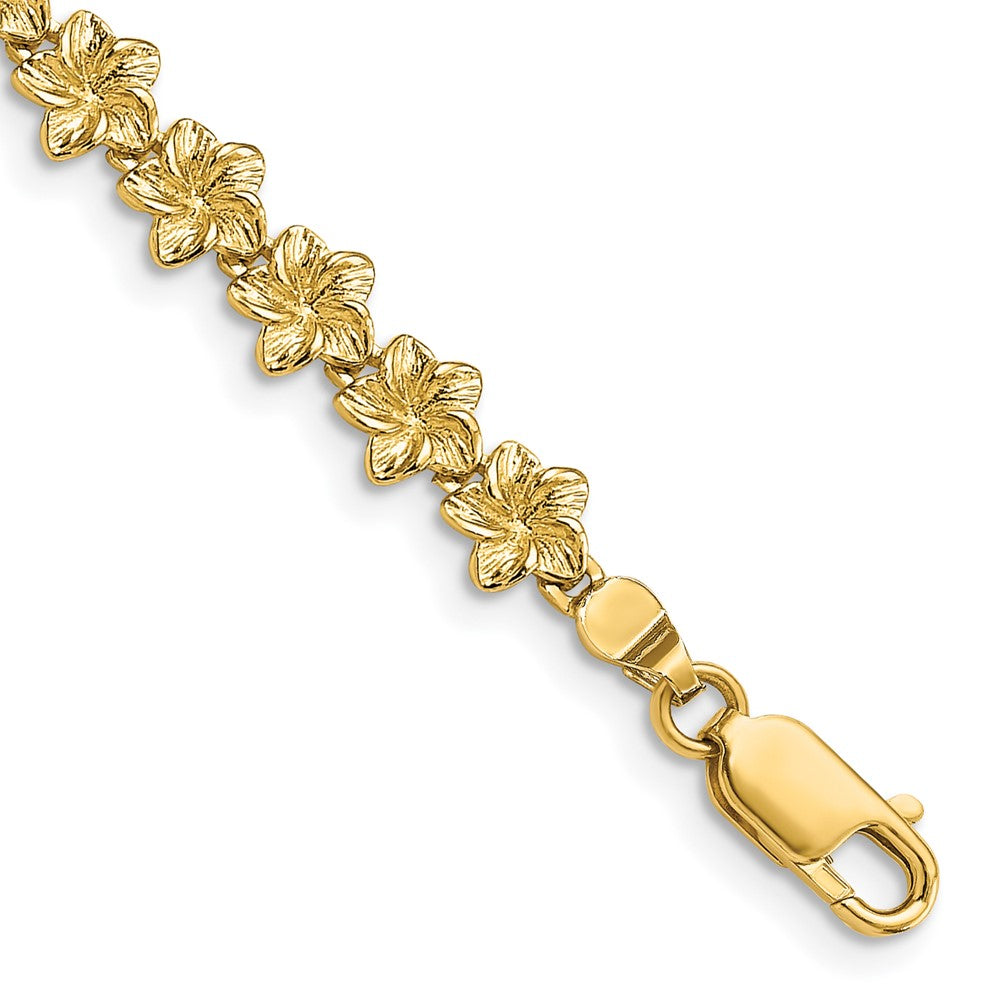 14k Yellow Gold 6.2 mm Plumeria Flower Bracelet (7.53 grams)