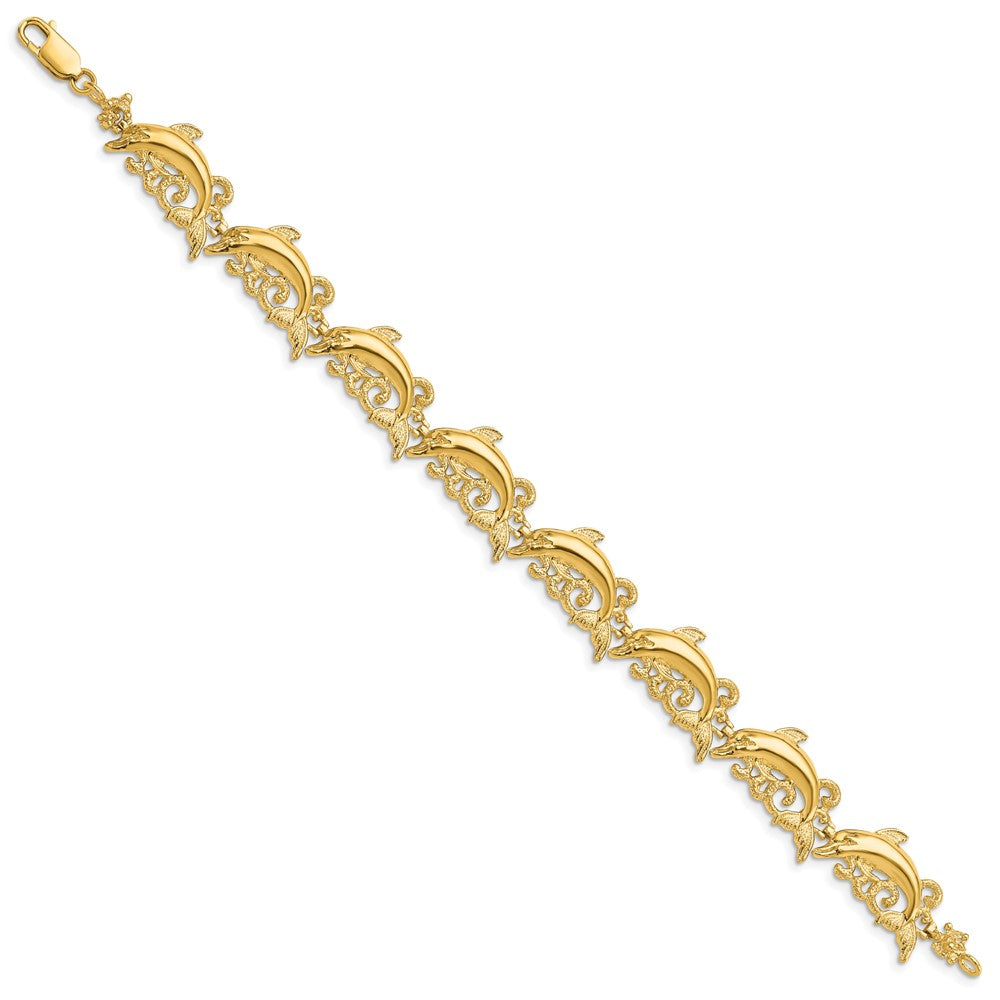 14k Yellow Gold 11.35 mm Dolphin Bracelet (12.32 grams)