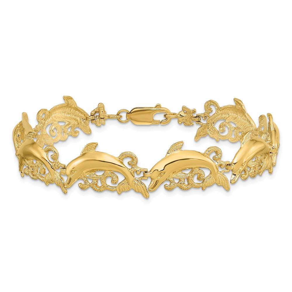 14k Yellow Gold 11.35 mm Dolphin Bracelet (12.32 grams)