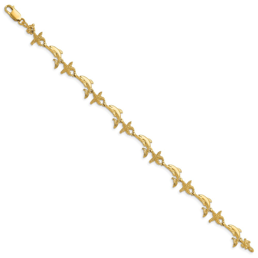 14k Yellow Gold 8.35 mm Dolphin and Starfish Bracelet (7.3 grams)