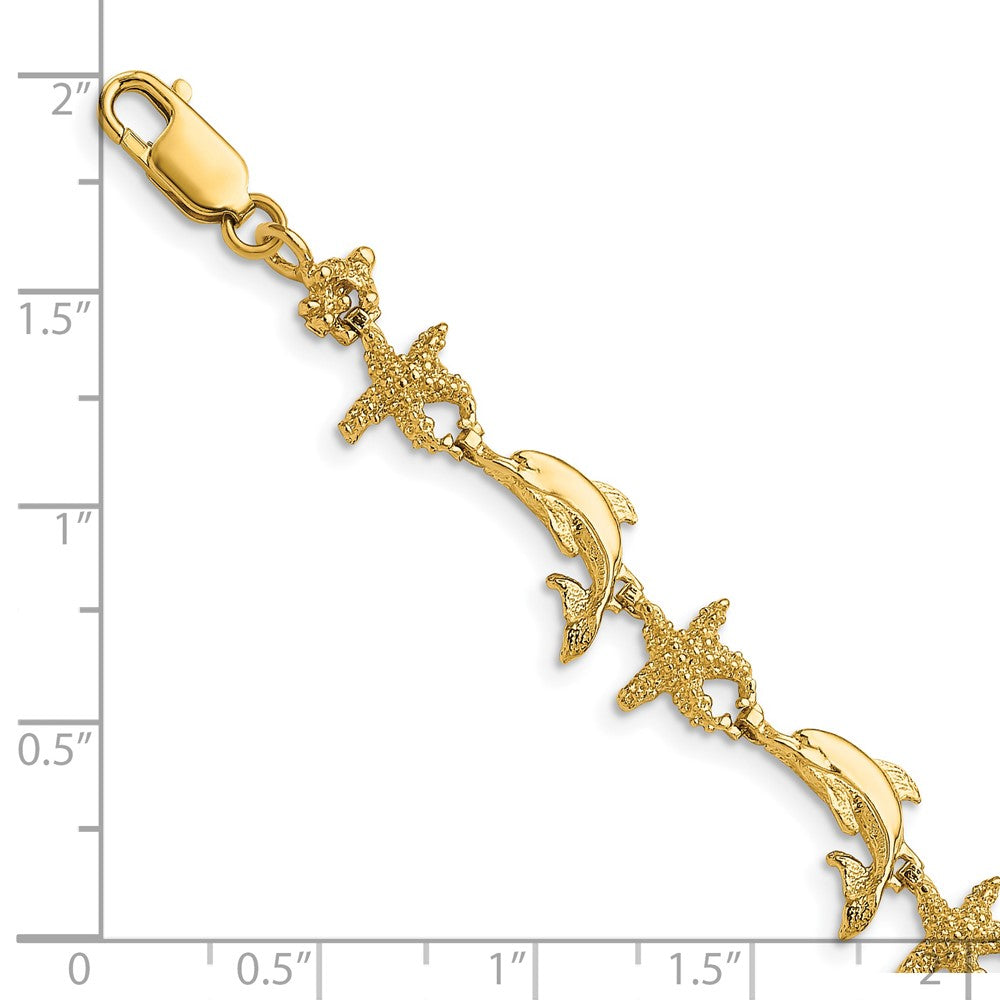 14k Yellow Gold 8.35 mm Dolphin and Starfish Bracelet (7.3 grams)