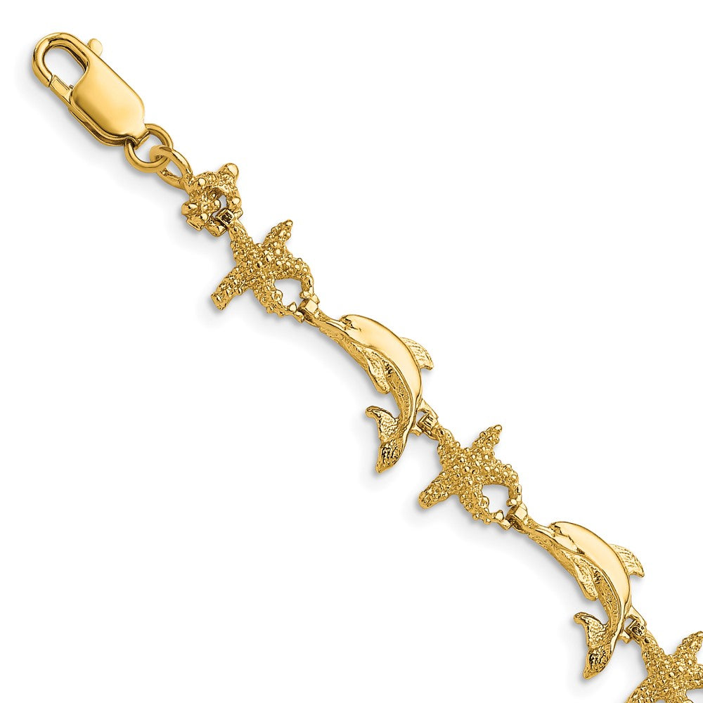 14k Yellow Gold 8.35 mm Dolphin and Starfish Bracelet (7.3 grams)