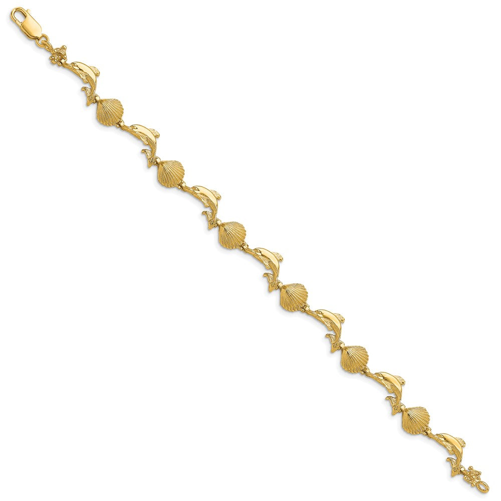 14k Yellow Gold 8.17 mm Dolphin and Shell Bracelet (7.34 grams)