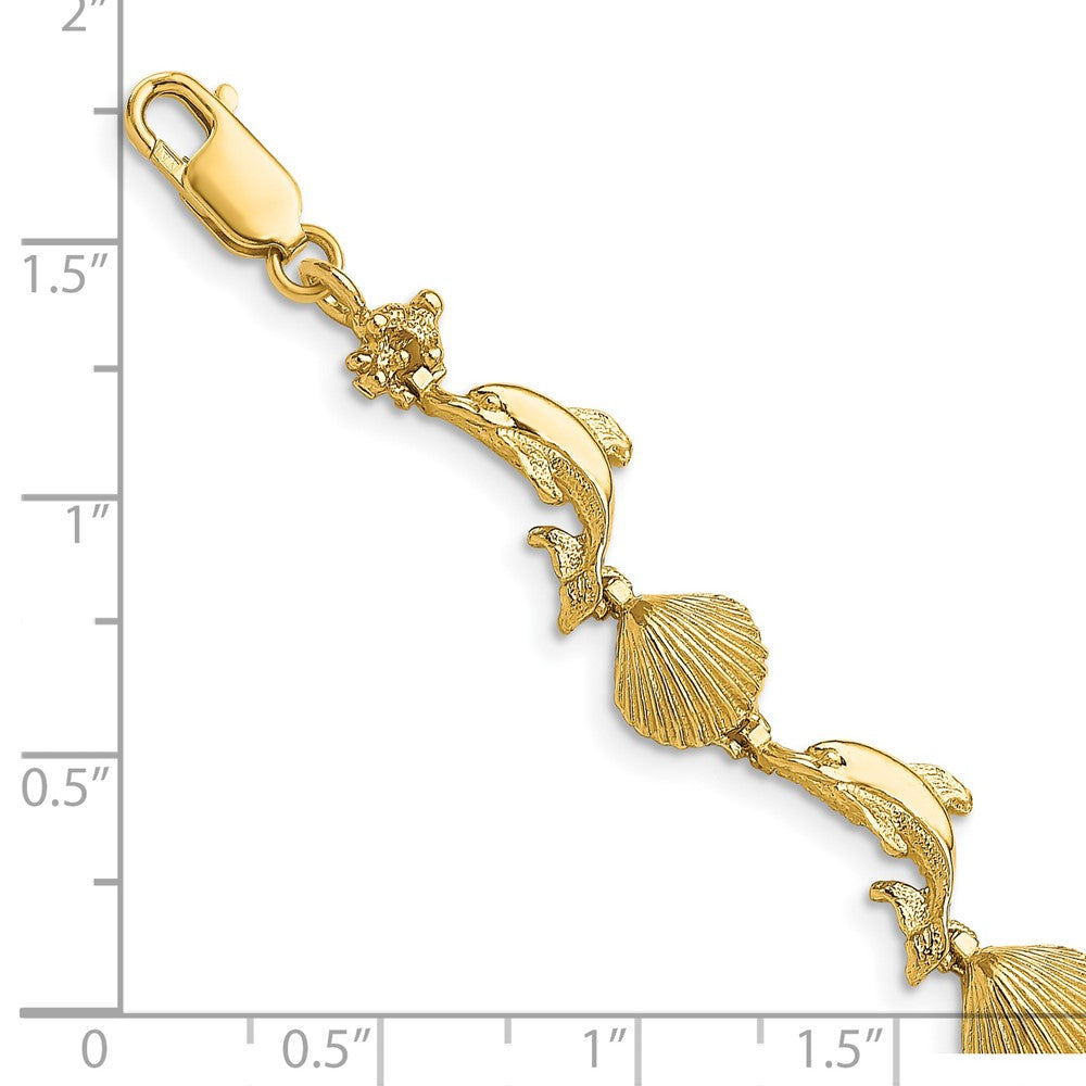 14k Yellow Gold 8.17 mm Dolphin and Shell Bracelet (7.34 grams)