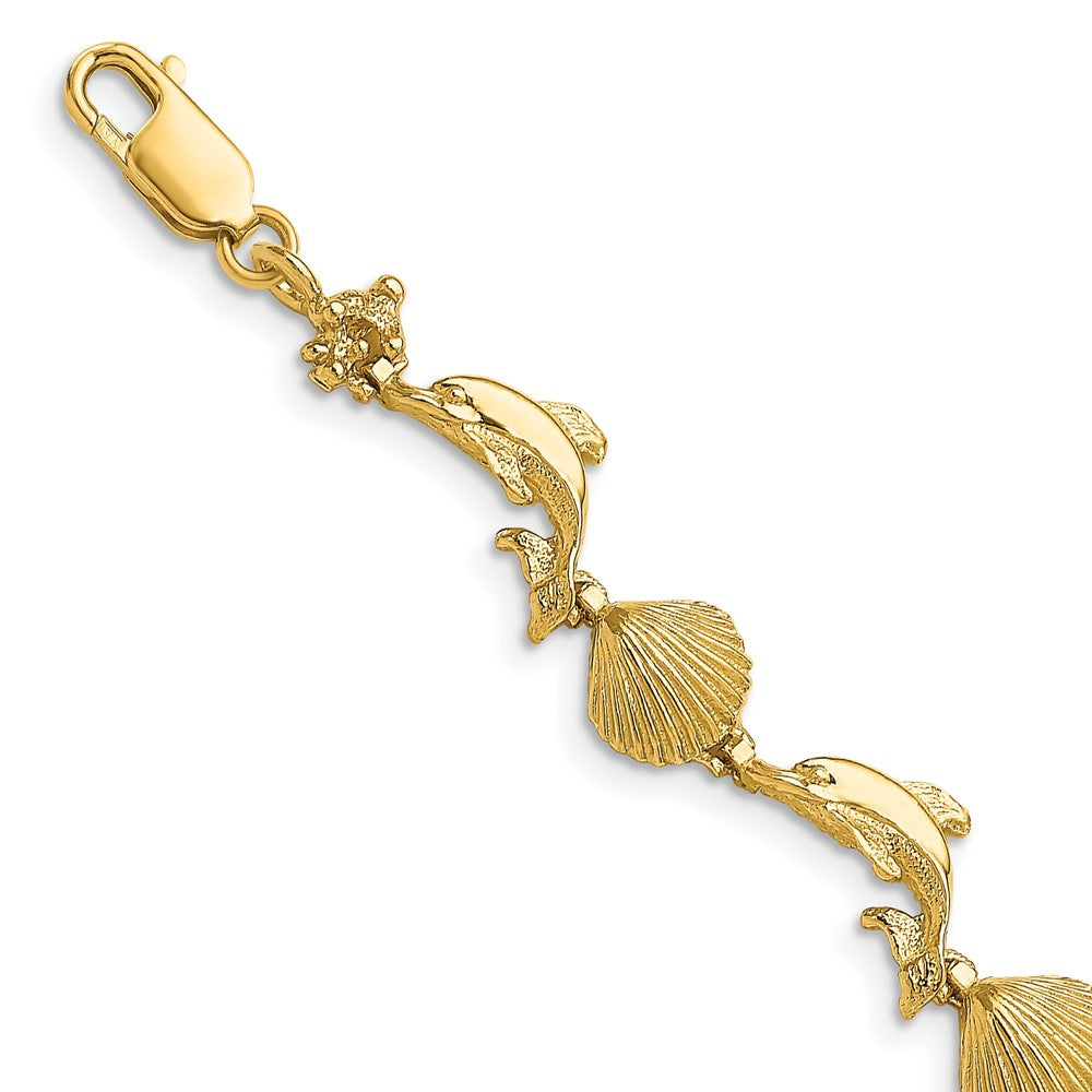 14k Yellow Gold 8.17 mm Dolphin and Shell Bracelet (7.34 grams)