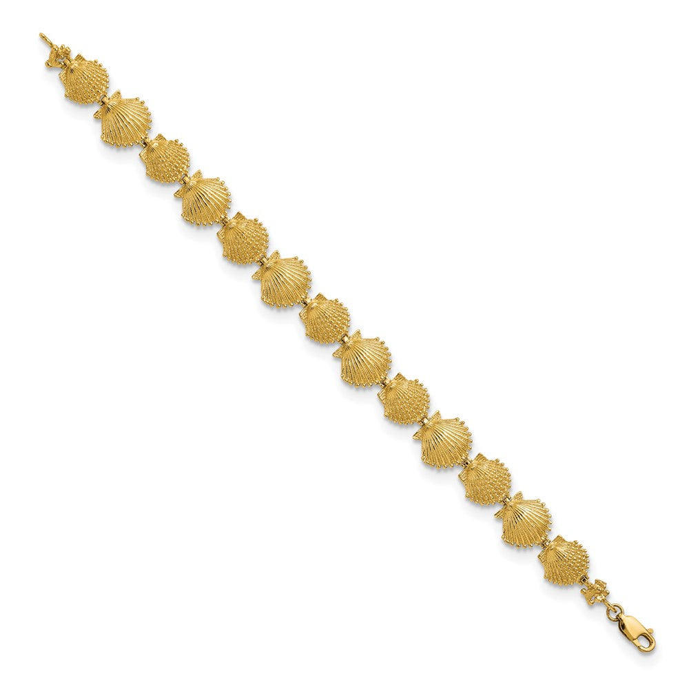 14k Yellow Gold 10.8 mm Textured Shells in Bracelet (11.36 grams)