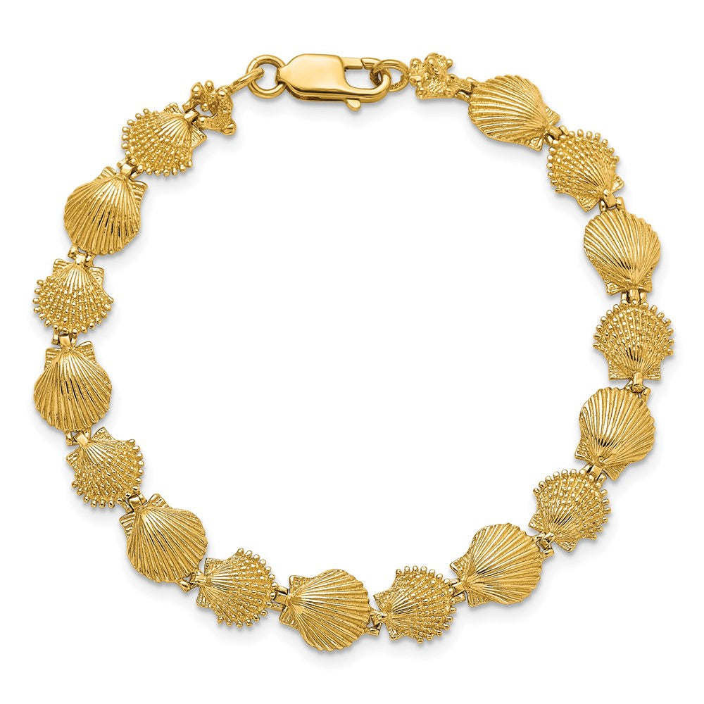 14k Yellow Gold 8.14 mm Polished /Textured Scallop Shell Bracelet (8.45 grams)