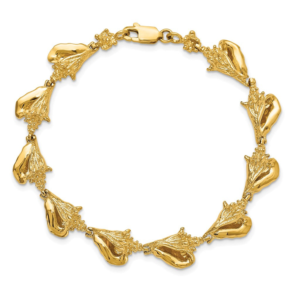 14k Yellow Gold 9.5 mm 3-D Conch Shell Link Bracelet (16.31 grams)