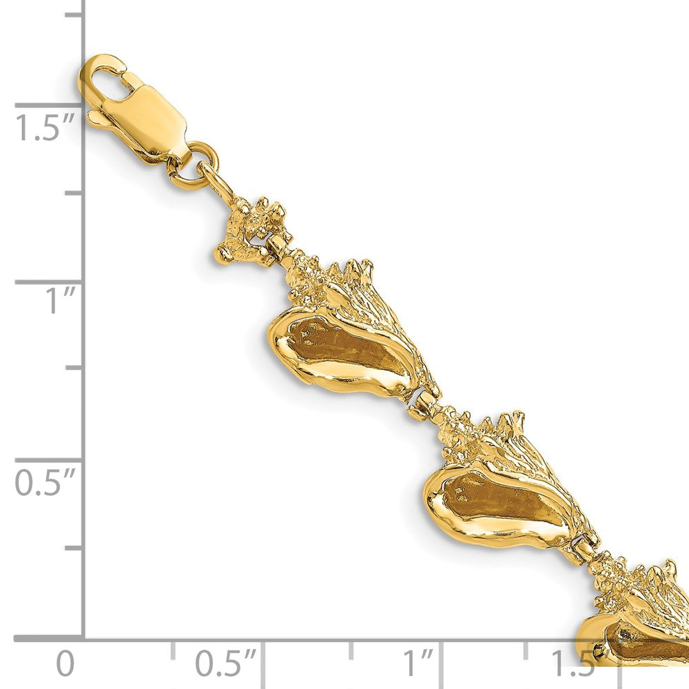 14k Yellow Gold 9.5 mm 3-D Conch Shell Link Bracelet (16.31 grams)