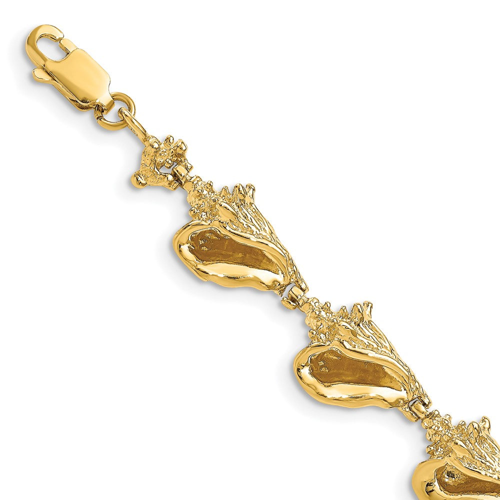 14k Yellow Gold 9.5 mm 3-D Conch Shell Link Bracelet (16.31 grams)