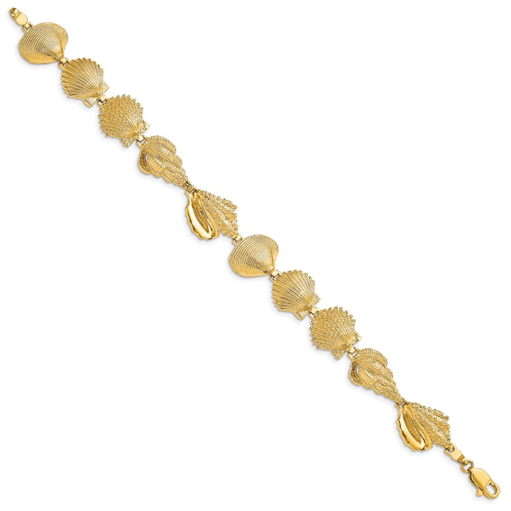 14k Yellow Gold 14.56 mm Assorted Shell Link Bracelet (20.13 grams)