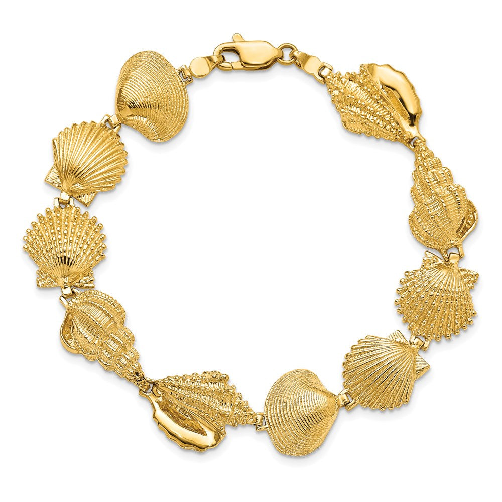 14k Yellow Gold 14.56 mm Assorted Shell Link Bracelet (20.13 grams)