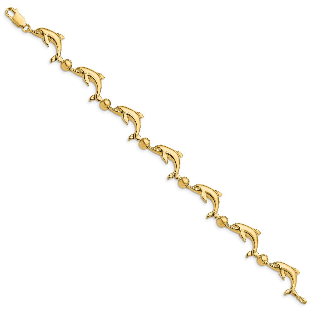 14k Yellow Gold 8.08 mm Polished Dolphin Bracelet (11.6 grams)