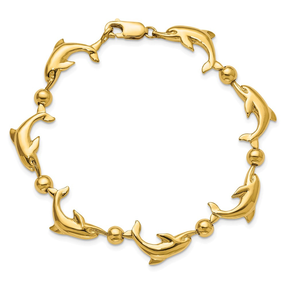 14k Yellow Gold 8.08 mm Polished Dolphin Bracelet (11.6 grams)