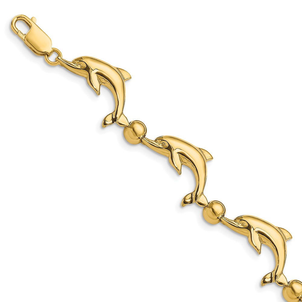 14k Yellow Gold 8.08 mm Polished Dolphin Bracelet (11.6 grams)
