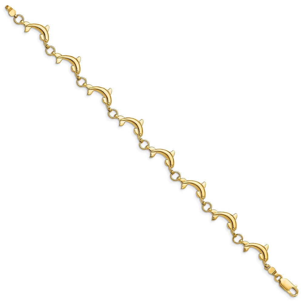 14k Yellow Gold 6.34 mm Polished Dolphin Bracelet (4.8 grams)