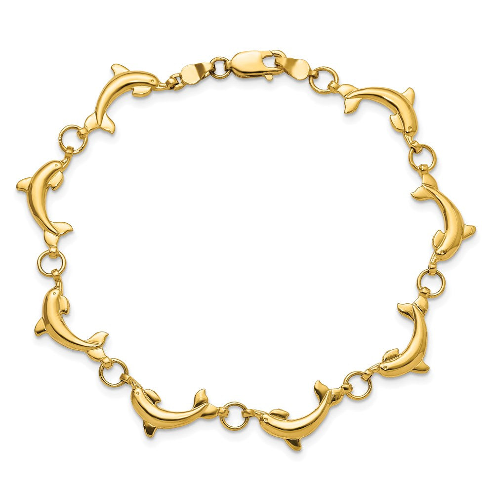 14k Yellow Gold 6.34 mm Polished Dolphin Bracelet (4.8 grams)