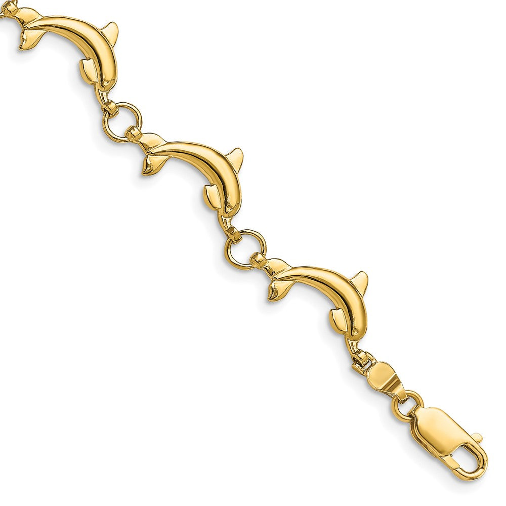 14k Yellow Gold 6.34 mm Polished Dolphin Bracelet (4.8 grams)