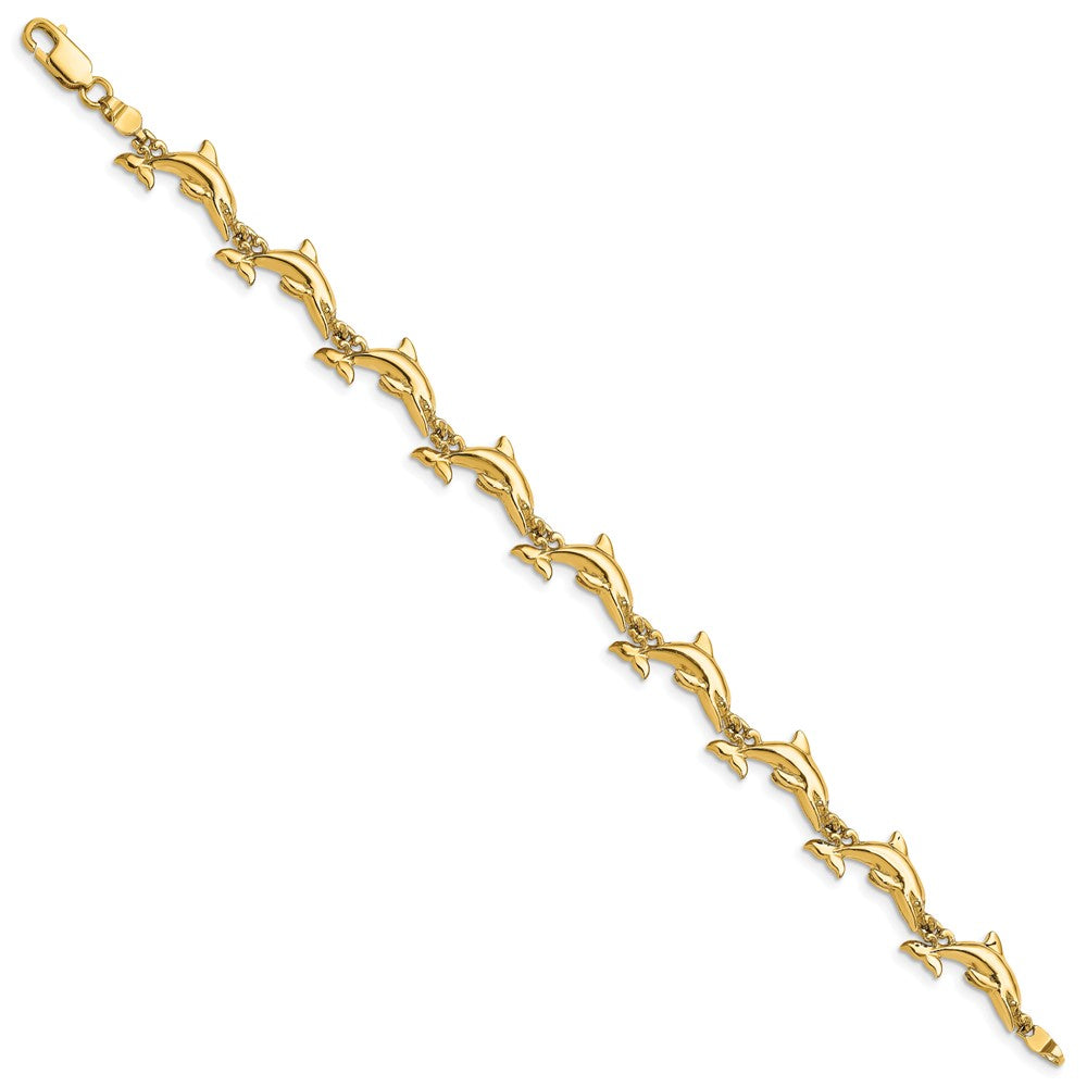 14k Yellow Gold 6.99 mm Polished 3-D Reversible Dolphin Bracelet (10.8 grams)
